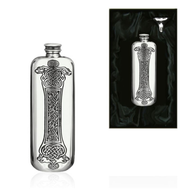 3oz Celtic Oblong Piper Pewter Hip Flask