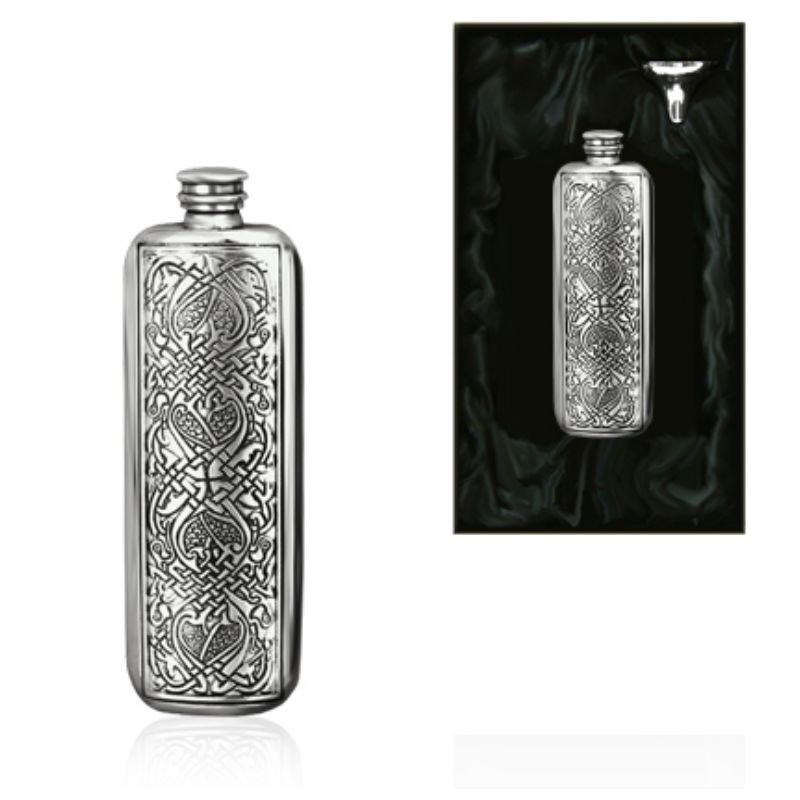 3oz Celtic Oblong Piper Pewter Hip Flask