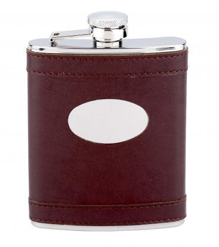 6oz Brown Leather Stainless Steel Hip Flask