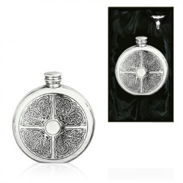 6oz Celtic Round Piper Pewter Hip Flask Perfume Sample