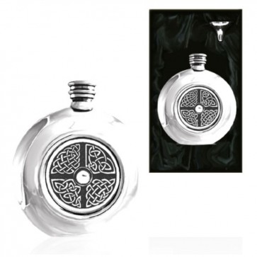 6oz Celtic Round Piper Pewter Hip Flask Perfume Sample