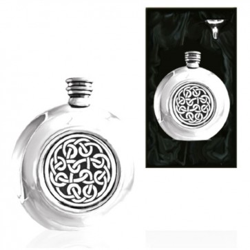 6oz Celtic Round Piper Pewter Hip Flask Perfume Sample