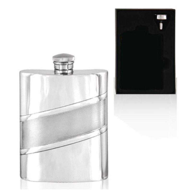 6oz Satin Band English Pewter Hip Flask