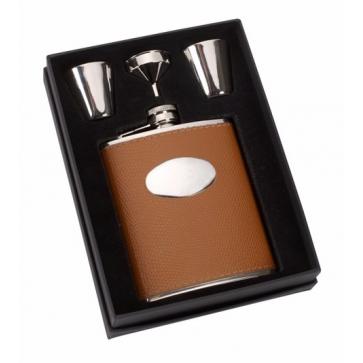 6oz Tan Leather Stainless Steel Hip Flask Perfume Sample