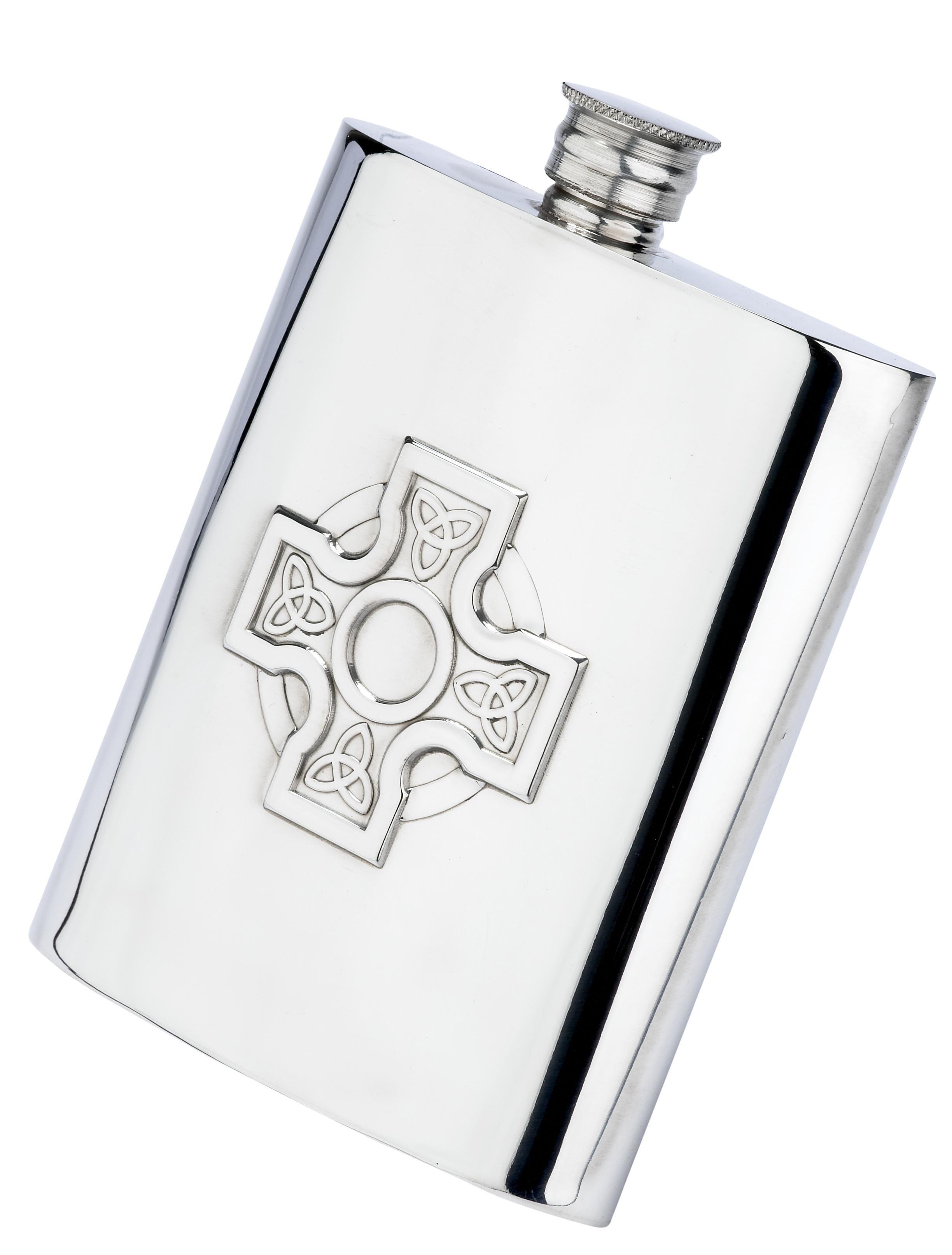 Celtic Cross 6oz Piper Pewter Hip Flask