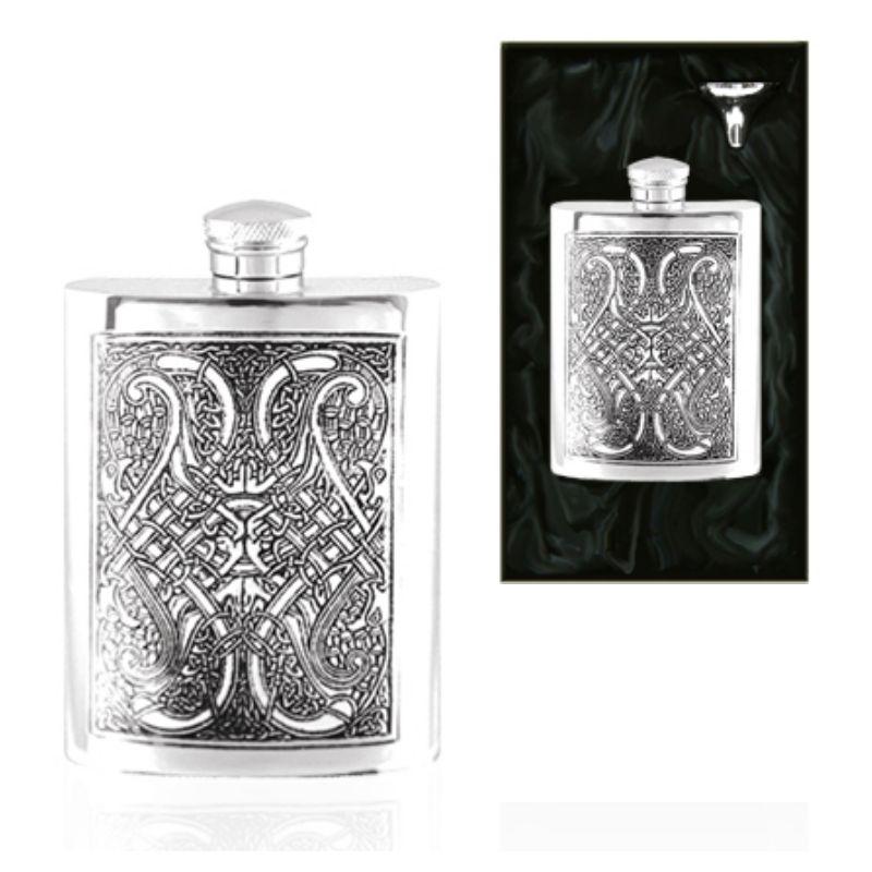 Celtic Front Piper Pewter Hip Flask
