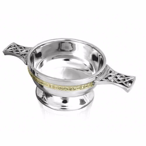 Celtic Golden Kells Piper Pewter Quaich - 4.5"