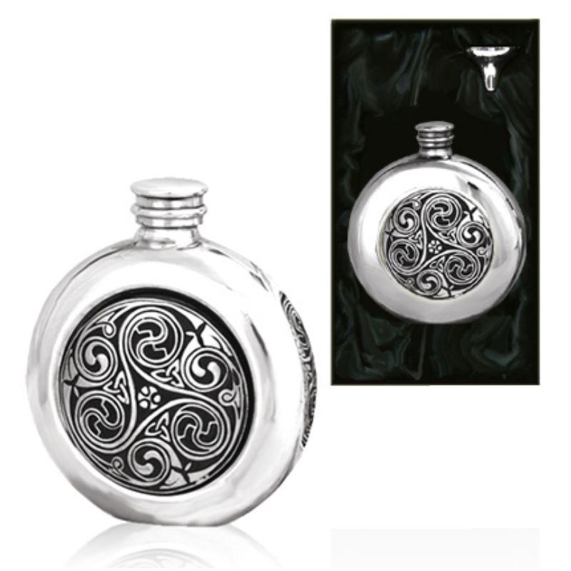 Celtic Round Piper Pewter Hip Flask
