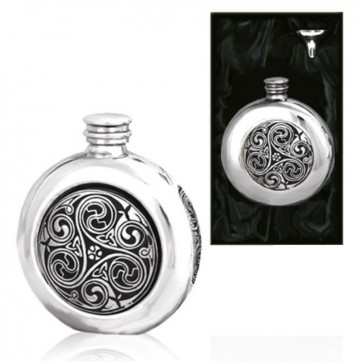 Celtic Round Piper Pewter Hip Flask Perfume Sample