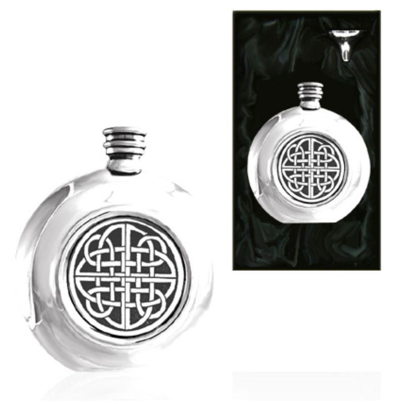 Celtic Round Piper Pewter Hip Flask