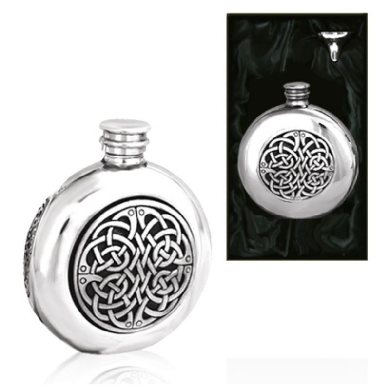 Celtic Round Piper Pewter Hip Flask