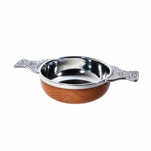 Elm Wooden Pewter Quaich - 4.5"