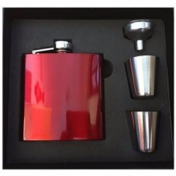 Engraved Hip Flask Captive Lid 6oz Red stainless steel Perfume Sample