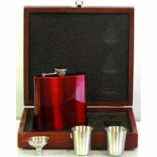 Engraved Hip Flask Set Captive Lid 6oz Red stainless steel