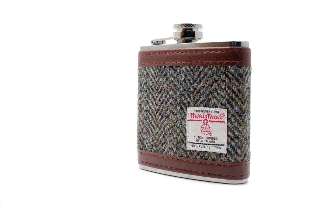 Harris Tweed Stainless Steel Hipflask  grey