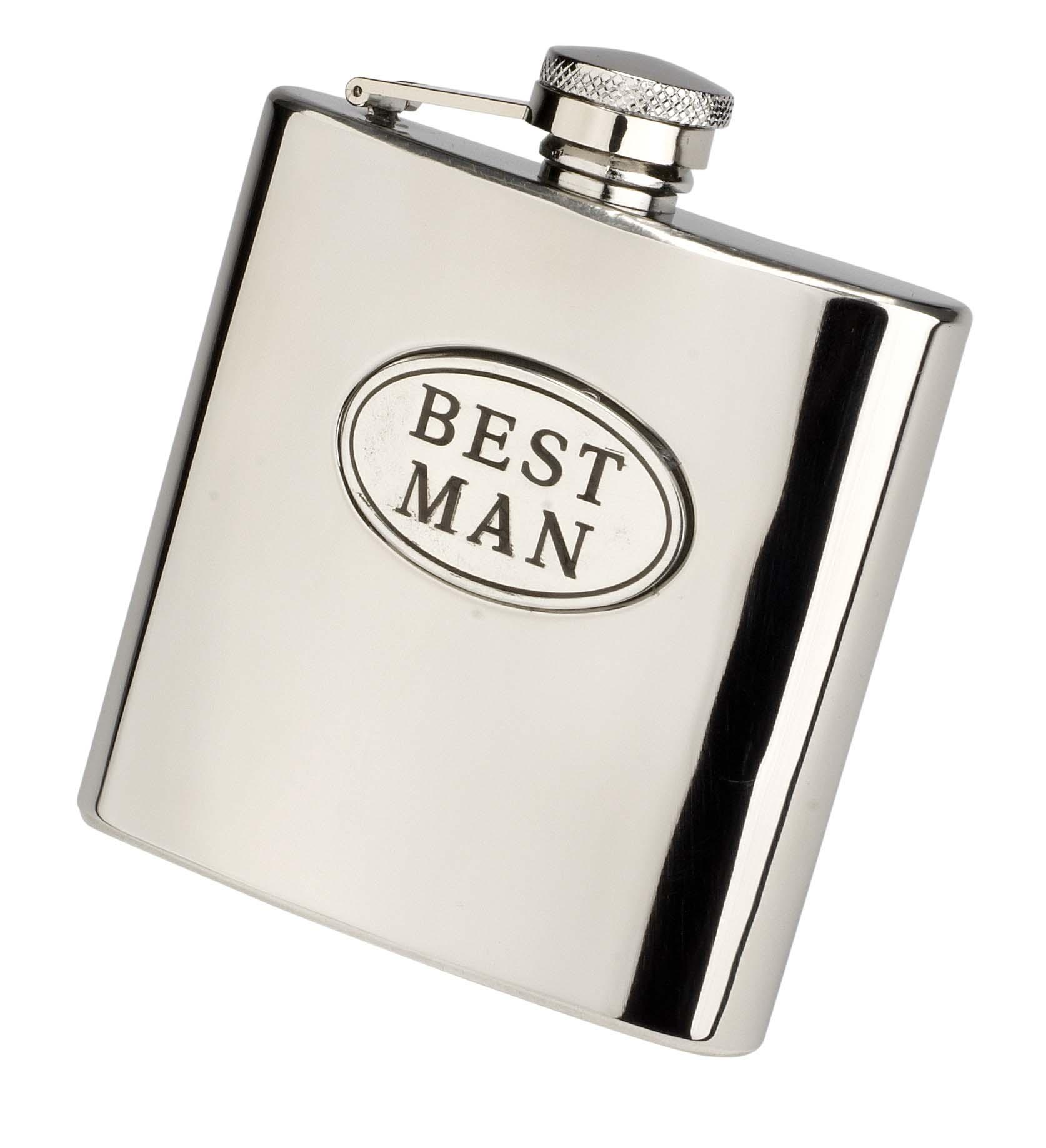 Personalised 6oz Best Man Hip Flask With Captive Lid Engraved Free