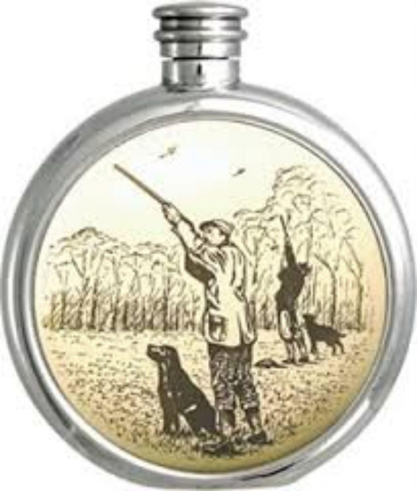 Personalised 6oz English Pewter Gun Dog Picture Hip Flask