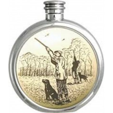 Personalised 6oz English Pewter Gun Dog Picture Hip Flask Perfume Sample