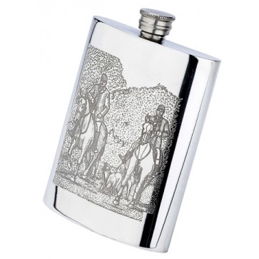 Personalised 6oz English Pewter Horse & Hounds Scene Hip Flask Perfume Sample