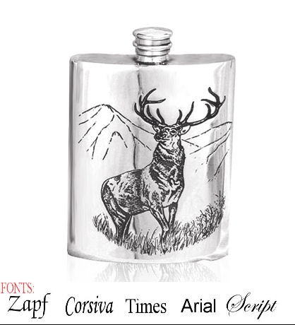 Personalised 6oz English Pewter Stag Hip Flask