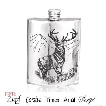 Personalised 6oz English Pewter Stag Hip Flask Perfume Sample