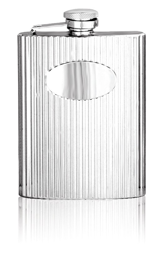 Personalised 6oz English Pewter Stainless Steel Ribbed Hip Flask STF002