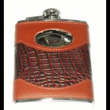 Personalised 6oz Stainless Steel Black & Tan Leather Hip Flask