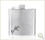 Personalised 6oz Stainless steel hip flask with Pewter Horse Jumping