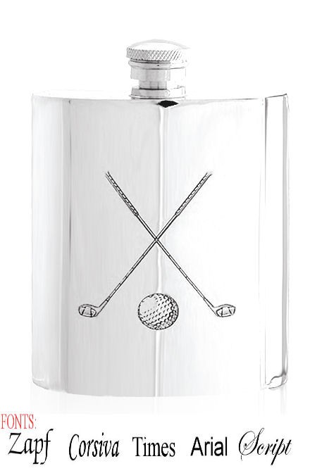 Personalised Crossed Golf Clubs 6oz English Pewter Hip Flask