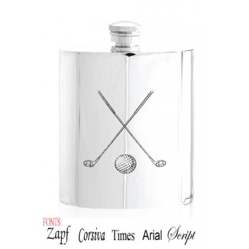 Personalised Crossed Golf Clubs 6oz English Pewter Hip Flask Perfume Sample