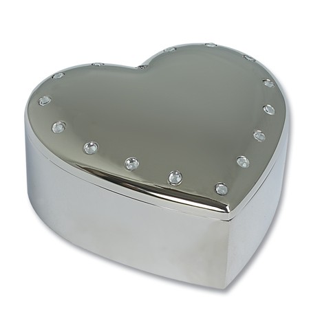 Personalised Heart Trinket Box With Crystals Silver Plated