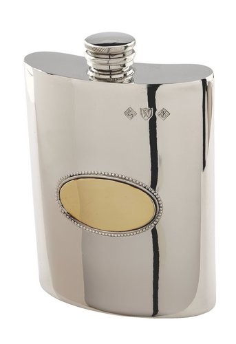 Personalised Pewter 6oz Hip Flask With Brass Oval