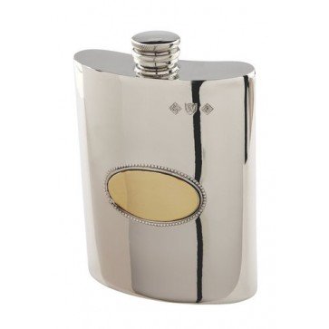 Personalised Pewter 6oz Hip Flask With Brass Oval Perfume Sample