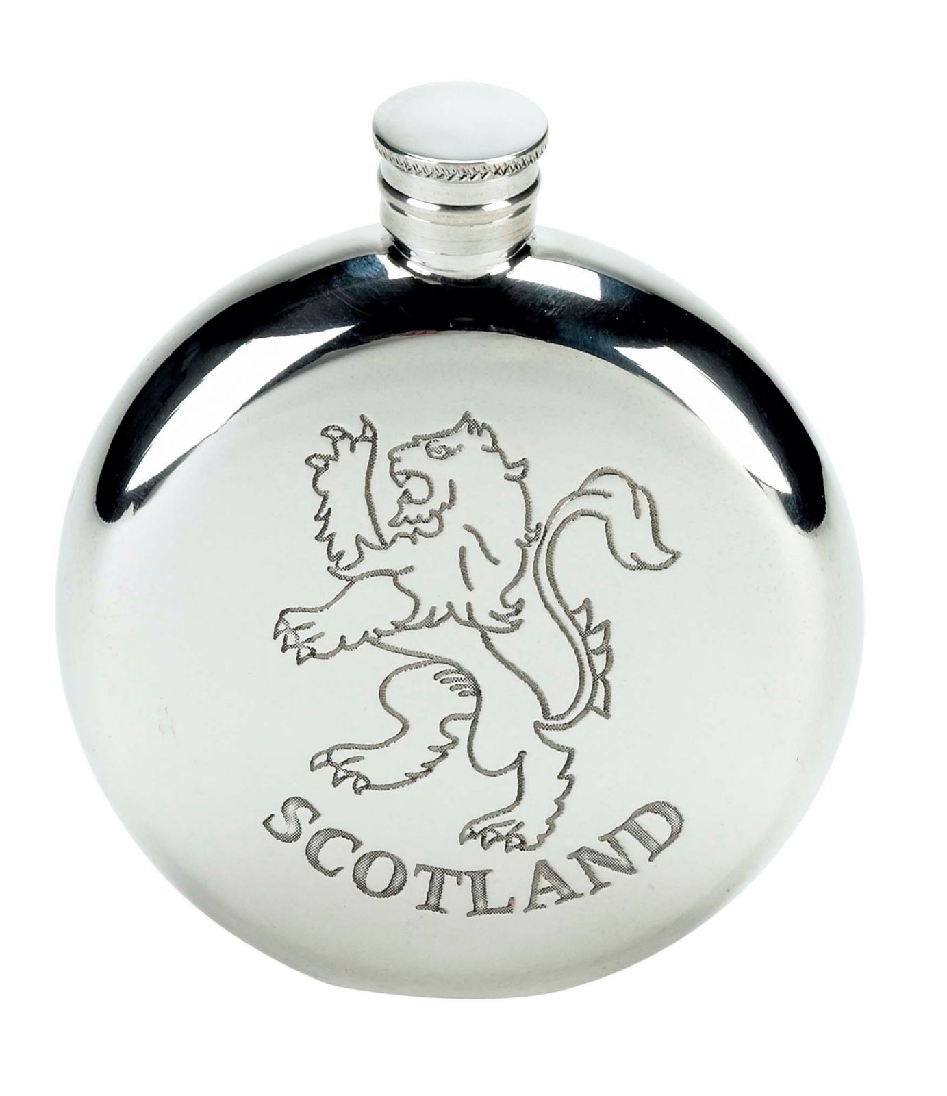 Personalised  Scotland Lion 4oz Pewter Round Hip Flask
