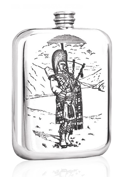 Personalised Scotland Scottish Piper 6oz Pewter Hip Flask