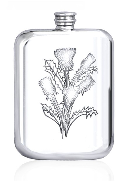 Scottish Thistle Design Personalised Engraved 6oz Stainless Steel Hip Flask 