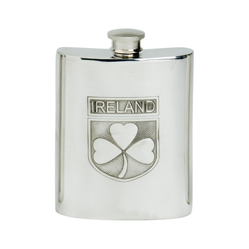 Personalised Shamrock Design 6oz English Pewter Hip Flask