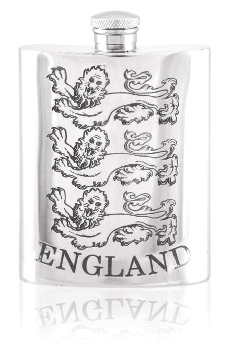 Personalised Three Lions England 6oz English Pewter Hip Flask SF570