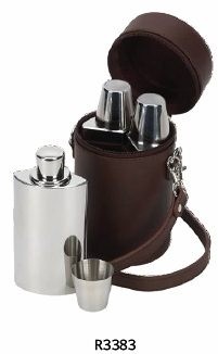 Personalised Triple Hip Flask Set And Leather Case