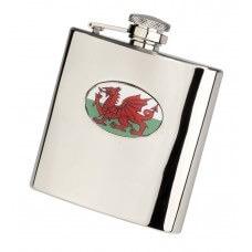 Personalised Welsh Dragon 6oz Stainless Steel Hip Flask