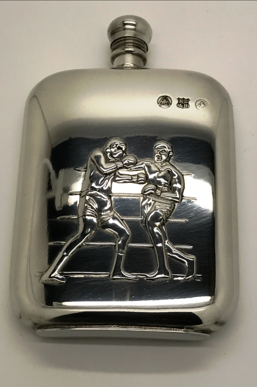 Pewter 6oz Hip Flask with Boxing