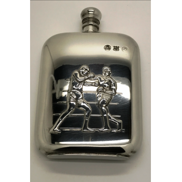 Pewter 6oz Hip Flask with Boxing Perfume Sample