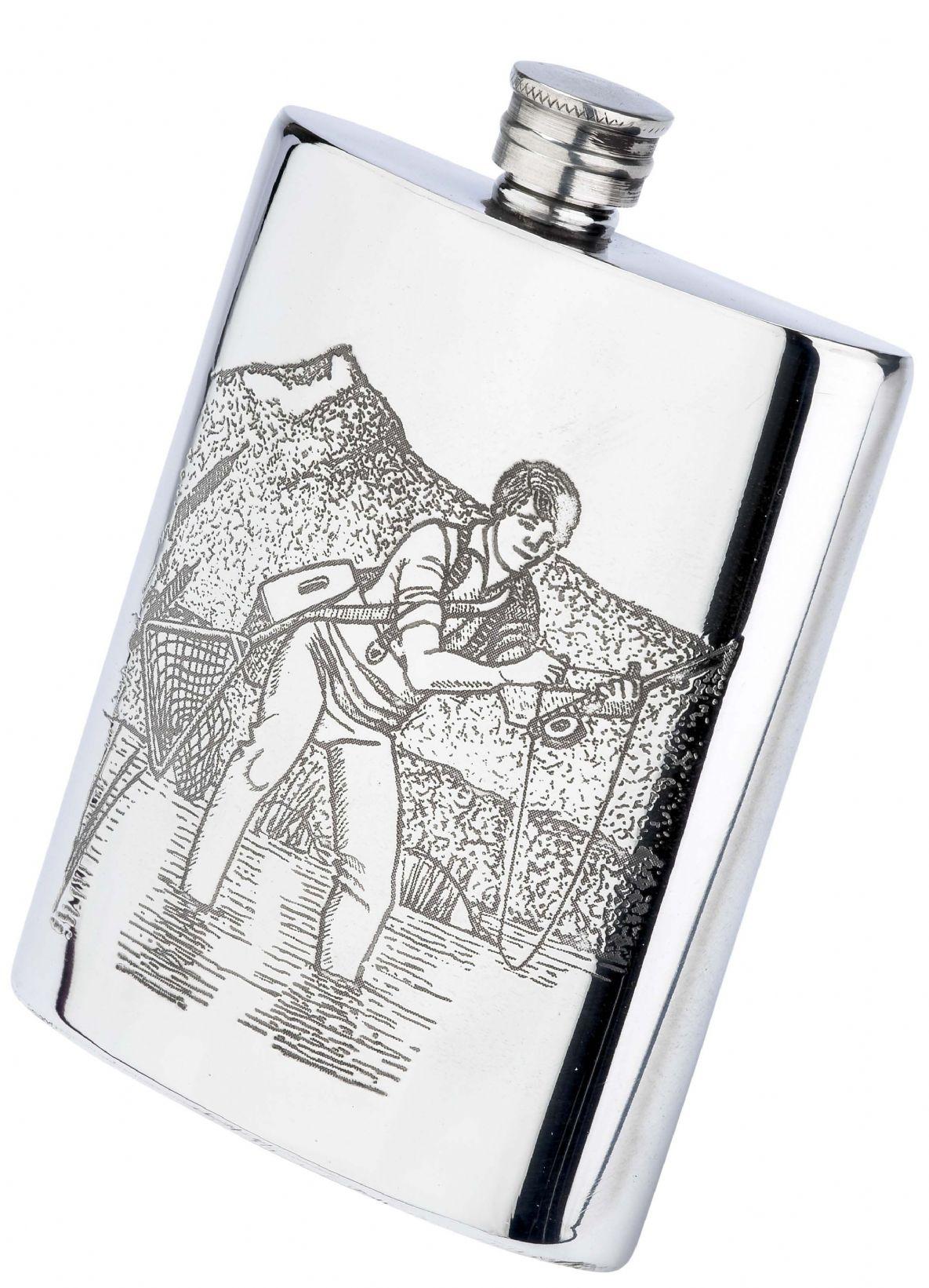 Pewter Fishing Scene Hip Flask