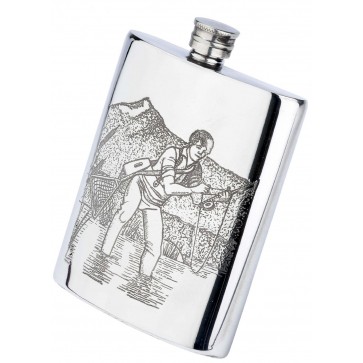 Pewter Fishing Scene Hip Flask Perfume Sample