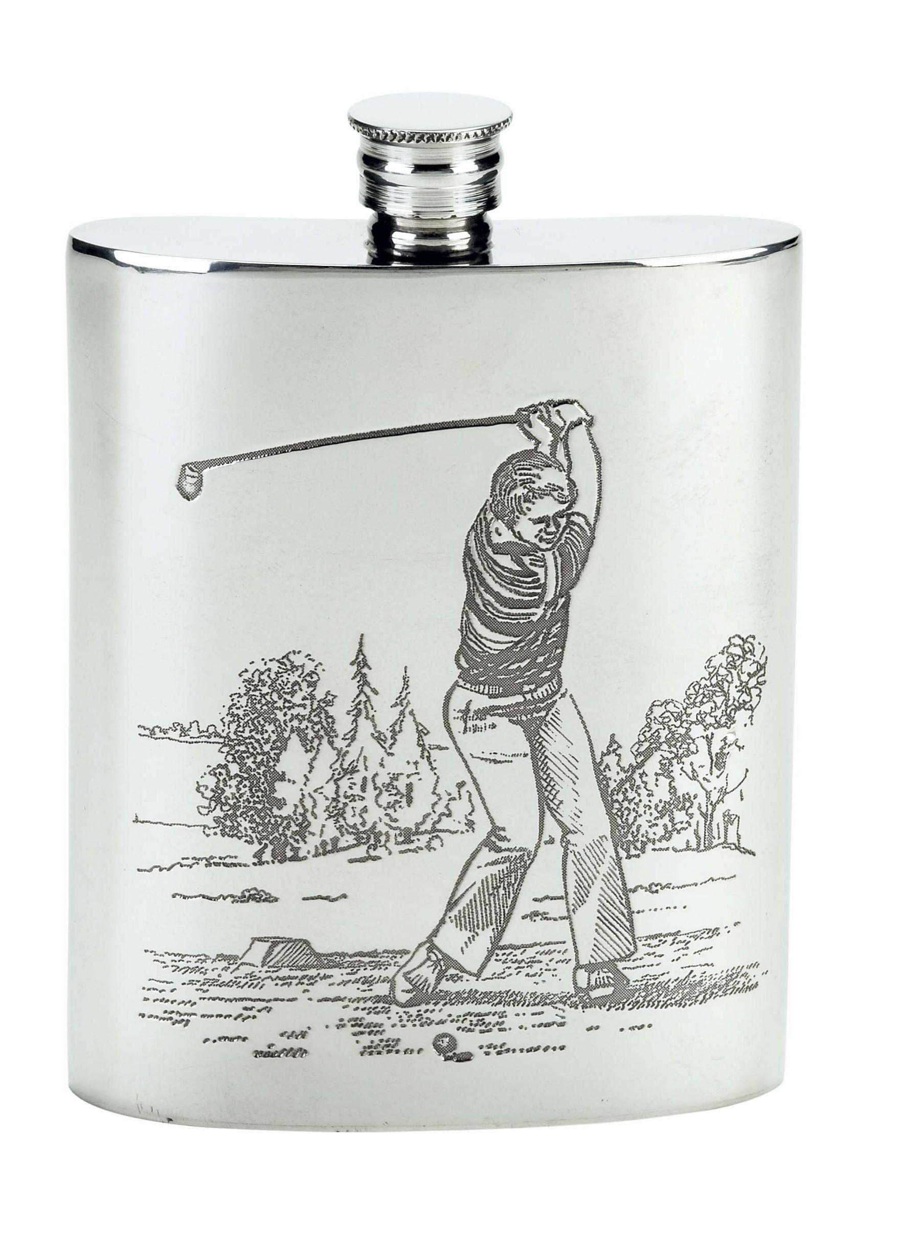 Pewter Hip Flask 6oz Golfer