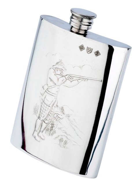 Pewter Shooting Scene Hip Flask