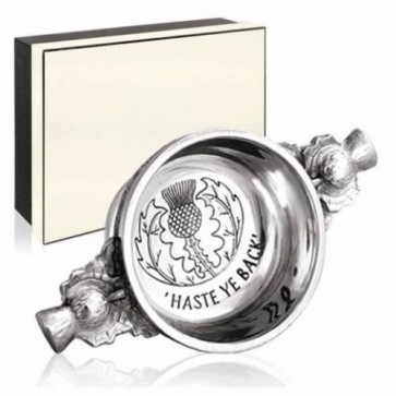 Piper Pewter Gaelic Quaich Haste Ye Back Perfume Sample