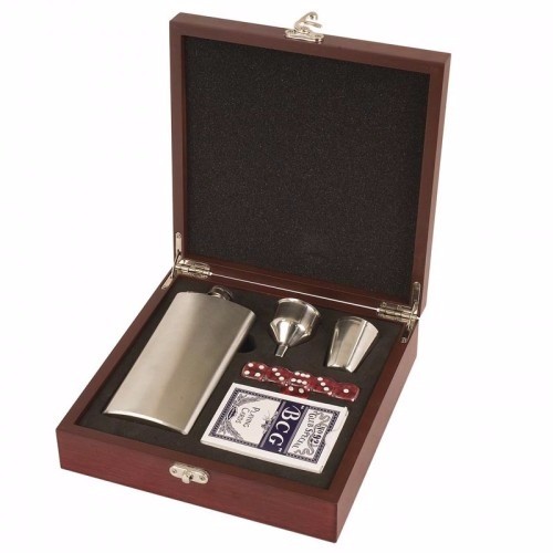 Rosewood Piano Finish Flask Games Set