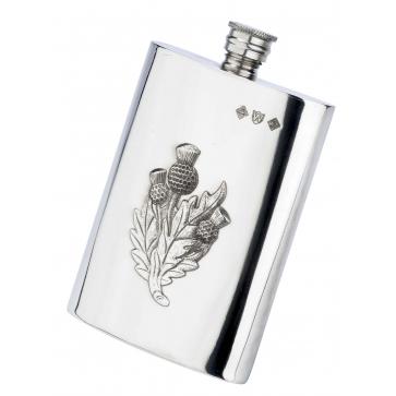 Scottish Heavy Thistle  6oz Pewter Hip Flask Perfume Sample