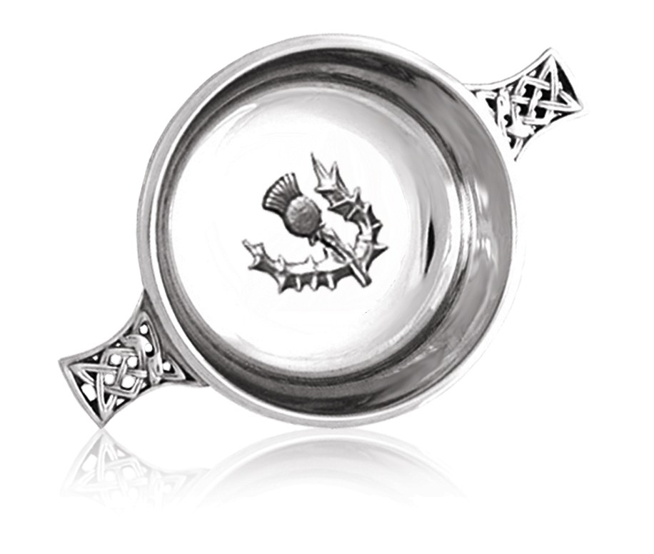 Scottish Piper Pewter Quaich With Thistle Emblem